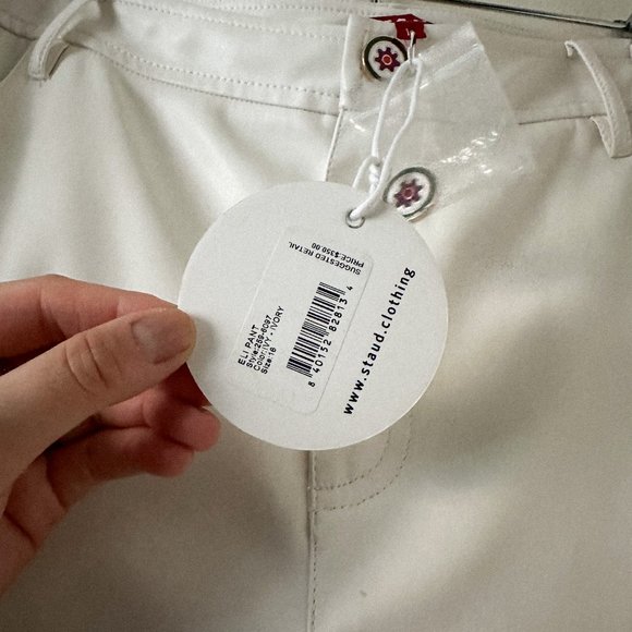 STAUD Eli Ivory White Vegan Leather Straight Leg Pants Size 16 - Picture 9 of 13